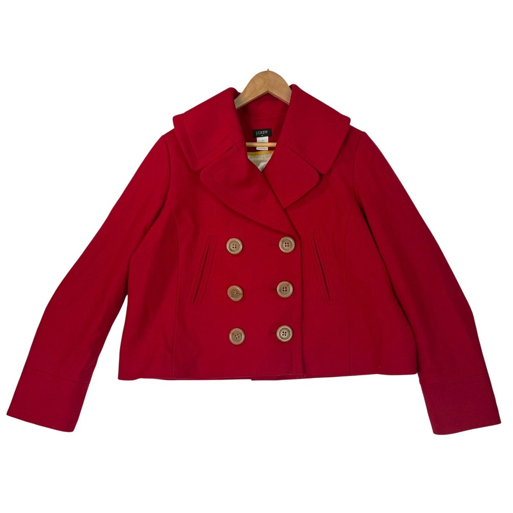 VTG J. Crew‎ Red Cropped Wood Blend Peacoat Double-Breasted Classic Y2K Sz 14